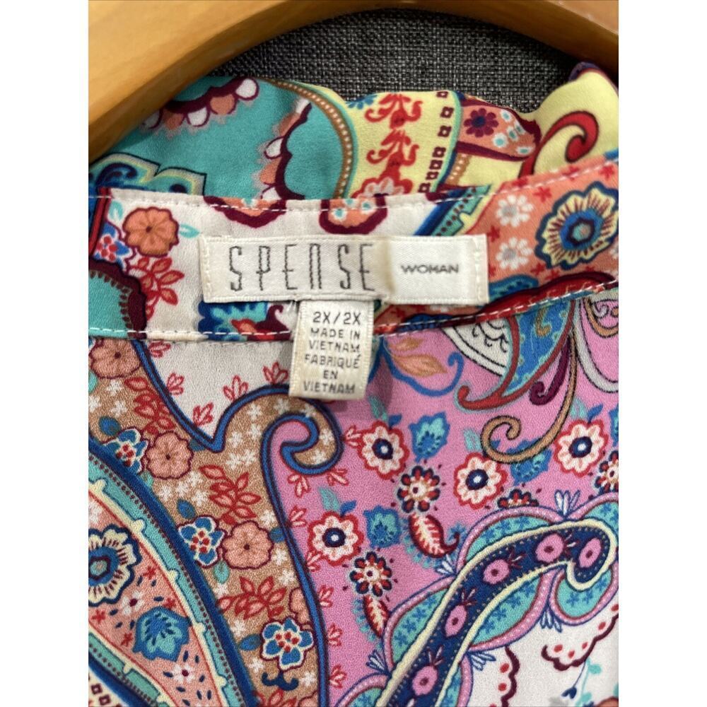 Spense Top Women 2XL Multicolor Paisley Tunic Button Up Sleeveless Shirt FLAW - Picture 3 of 11